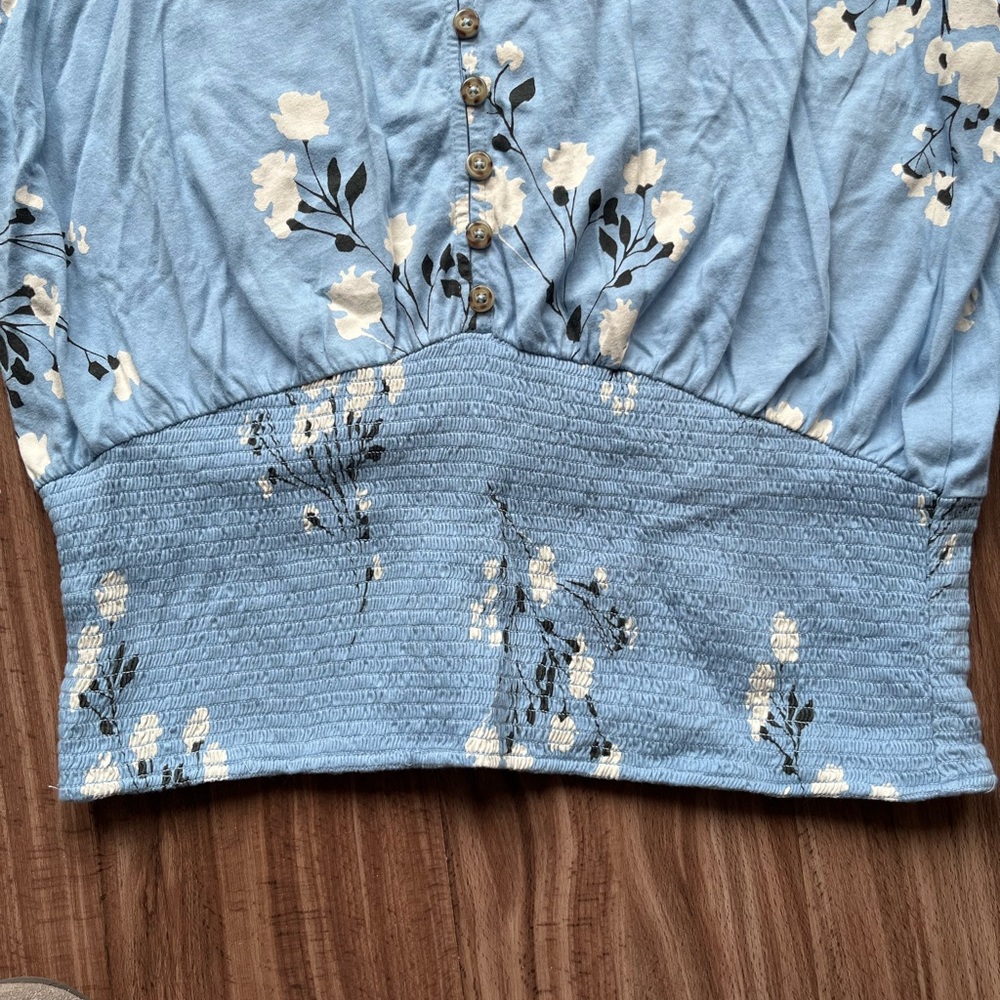 Maeve Blue Embellished Notched Collar Blouse - Picture 4 of 5